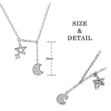 Star and Moon Pendant Necklaces 925 Sterling Silver with Cubic Zirconia Charm Neckalce for Women