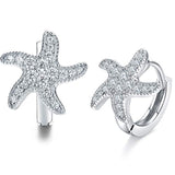  Silver  CZ Starfish Hoop Earrings 