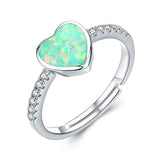Silver heart Opal Ring Adjustable Ring