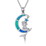 Silver moon mermaid Opal Necklace 
