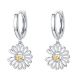 Silver Daisy Earrings Sunflower Huggie Earrings