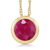 14K  Gold Round Red Ruby Pendant Necklace 
