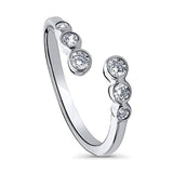 Rhodium Plated Sterling Silver Cubic Zirconia CZ Bubble Wrap Open Fashion Right Hand Ring
