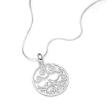 925 Sterling Silver Filigree Lovebirds on Tree Branch Love Symbol Round Pendant Necklace, 18 inches