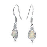 Vintage Style Cable Style Teardrop White Created Opal Drop Earrings For Women 925 Sterling Silver