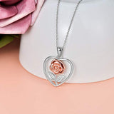Sterling Silver Rose Flower Heart Urn Necklace for Ashes Cremation Keepsake Pendant Necklace for Women