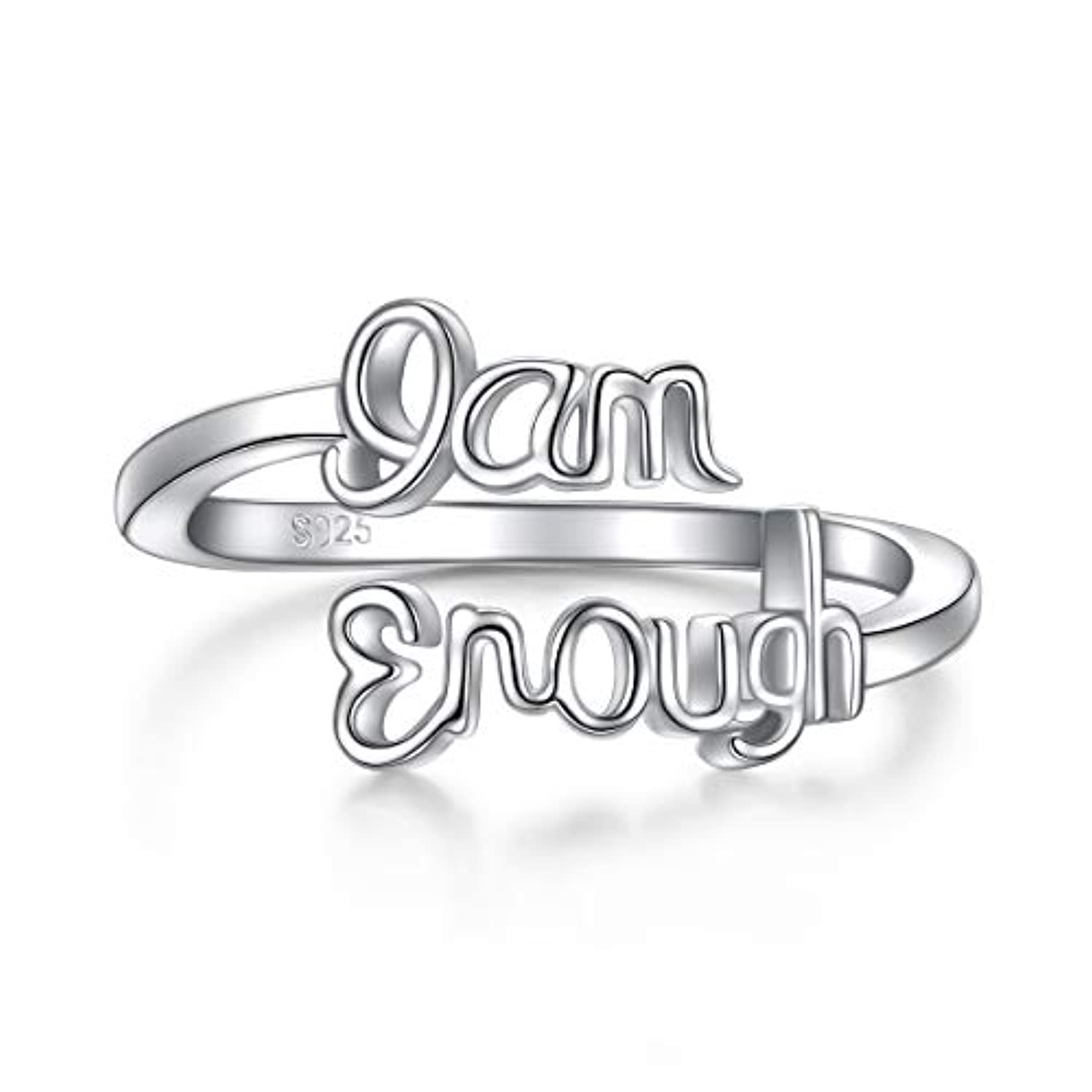 925 Sterling Silver Inspirational Ring I am Enough Adjustable Rings for  Women Teen Girls - 5