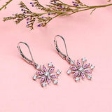 925 Sterling Silver Snowflake Leverback Earrings Drop & Dangle Earrings(Pink)