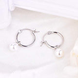 925 Sterling Silver Simulated White Shell Pearl Hoop Earrings