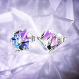 Sterling Silver Cube Stud Earrings with Crystals from Swarovski  for Her Fine Jewelry Gifts for Women Girls