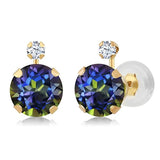 14K  Gold Blue Mystic Topaz and White Created Sapphire Stud Earrings 