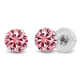 14K Gold  Round Pink Created Moissanite Stud Earrings