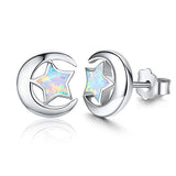 Silver Opal Star&Moon Stud Earrings