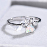 925 Sterling Silver Synthetic Opal Dog Paw Print Ring for Women Animal Theme Size 7 to 9 US
