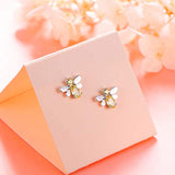 925 Sterling Silver Cute CZ Bee Stud Earrings for Women Teen Girls Birthday Gift
