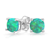 Created Opal Round Solitaire Stud Earrings For Women Basket Set 925 Sterling Silver October Birthstone