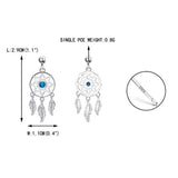Women's 925 Sterling Silver Turquoise Good Luck Charm Hope Dream Catcher Feather Dangle Earrings