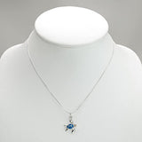 925 Sterling Silver Inlay Dangling Sea Turtle Pendant Necklace for Women, 18 Inches Chain