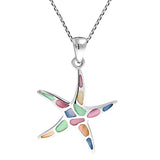 Silver Starfish Multicolor Mother of Pearl  Necklace