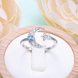 925 Sterling Silver Cz Moon Star Open Ring for Women