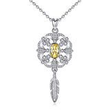 Floral and Feathers Jewelry Sterling Silver CZ Gemstones and Yellow Topaz Oval Necklace, Christmas Gifts for Women and Girls