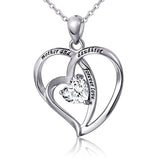  Silver Cubic Zirconia Love Heart  Necklace