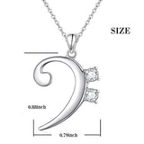 Musical Note Necklace Pendant 925 Sterling Silver Bass Clef CZ Jewelry for Women