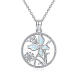Silver Opal Necklaces Daisy Flower Butterfly Pendant Necklace 