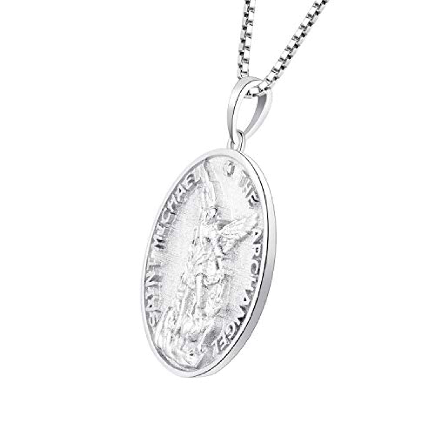St Michael Neckalce Solid 925 Sterling Silver Pendant Religious Round Jewelry