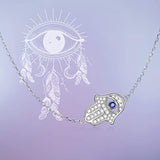 925 Sterling Silver Hamsa Hand of Fatima Evil Eye Choker Necklace Jewelry for Women