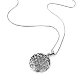 925 Sterling Silver Flower of Life Mandala 27 mm Round Circle Charm Pendant Necklace, 18 inches