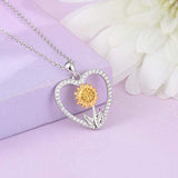 You are My Sunshine Sunflower Necklace 925 Sterling Silver Love Heart Pendant Necklace Jewelry for Women