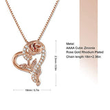 Rose Flower Necklace for Women  Cubic Zirconia Love Heart Pendant Necklace Jewelry with Gift Box