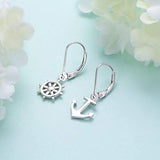 925 Sterling Silver Ear Jewelry Mismatch Nautical Compass Anchor Dangle Earrings Birthday Gifts