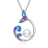 Silver Mermaid Tail Pearl Necklace Ocean Animal Jewelry