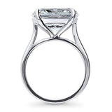 Rhodium Plated Sterling Silver Oval Cut Cubic Zirconia CZ Statement Solitaire East-West Engagement Ring