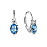 Sivler Aquamarine Blue Oval Crystal Lever-back Earrings 