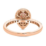 Rose Gold Plated Sterling Silver Halo Promise Engagement Ring Made with Swarovski Zirconia Morganite Color Pear Cut