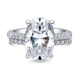 Rhodium Plated Sterling Silver Oval Cut Cubic Zirconia CZ Solitaire Engagement Wedding Ring