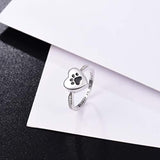 Sterling Silver Love Heart Urn Ring for pet Dog Cat's Ashes Forever in My Heart Paw Print Cremation Finger Rings