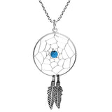Round Dreamcatcher Turquoise Bead 925 Sterling Silver Pendant Necklace