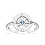 925 Sterling Silver Adjustable Open Wrap Rings Compass No Matter Where Ring for Women Girls Adventure Travel Graduation Gifts