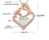 925 Sterling Silver Mother and Child Love Heart Opal Pendant Necklace, Jewelry Gifts for Mom Women