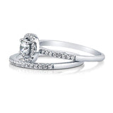 Rhodium Plated Sterling Silver Halo Promise Engagement Wedding Ring Set Made with Swarovski Zirconia Round