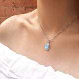 Sterling Silver Created Blue Opal Teardrop Dainty Delicate Necklace October Birthstone Fine Jewelry for Women 16
