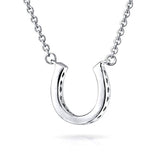 Pave Cubic Zirconia CZ Good Luck Horseshoe Station Pendant Necklace For Women For Graduation 925 Sterling Silver