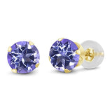 14K Gold  Round Purple Blue Mystic Topaz Stud Earrings