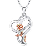 Silver Heart Rose Flower Necklaces