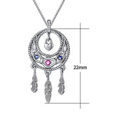 Dream Catcher Necklace for Women 925 Sterling Silver Pendant with Feather Necklace Lucky Jewelry