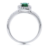 Rhodium Plated Sterling Silver Simulated Emerald Cushion Cut Cubic Zirconia CZ Halo Promise Engagement Ring